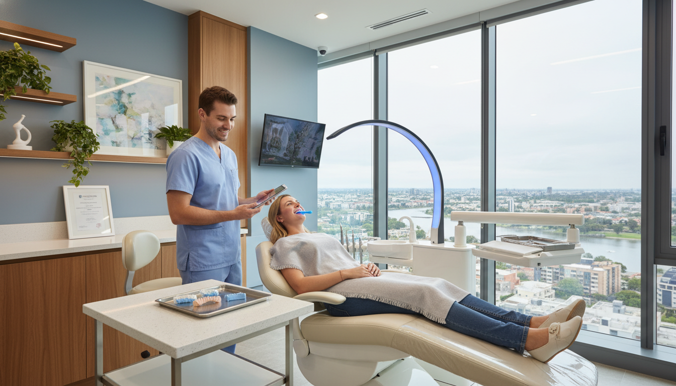 A bright and modern dental surgery in Parramatta, showing a professional whitening setup and a welcoming atmosphere for patients. A bright and modern dental surgery in Parramatta, showing a professional whitening setup and a welcoming atmosphere for patients.