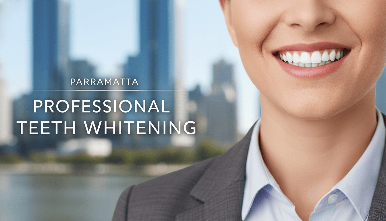 A close-up, bright photo of a person smiling confidently, showcasing clean, white teeth, symbolising professional teeth whitening results in Parramatta. A close-up, bright photo of a person smiling confidently, showcasing clean, white teeth, symbolising professional teeth whitening results in Parramatta.