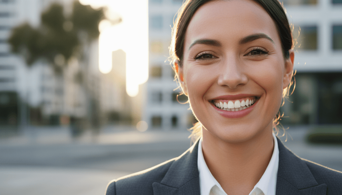 A close-up shot of a person with a radiant, confident smile after a professional smile makeover, featuring natural-looking white teeth in soft, warm Australian sunlight. A close-up shot of a person with a radiant, confident smile after a professional smile makeover, featuring natural-looking white teeth in soft, warm Australian sunlight.
