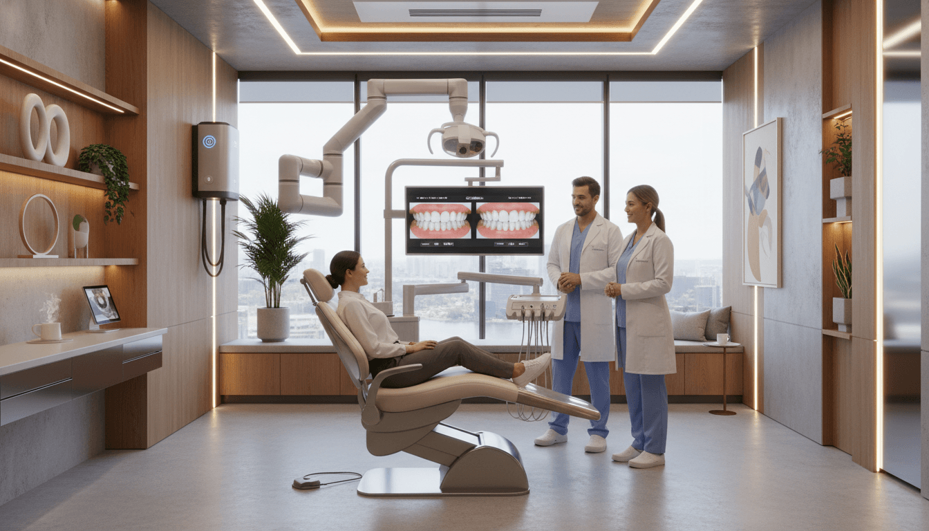 A high-end, modern dental surgery room in Parramatta, Australia, featuring advanced technology and a warm, welcoming atmosphere with soft ambient lighting. A high-end, modern dental surgery room in Parramatta, Australia, featuring advanced technology and a warm, welcoming atmosphere with soft ambient lighting.