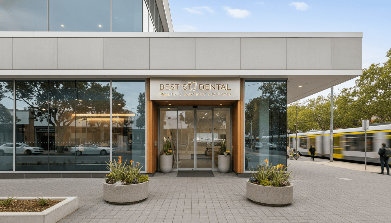 A professional and high-resolution photo of a modern dental surgery exterior in Parramatta, Australia, with a welcoming entrance and clear signage for Best St. Dental under soft daylight. A professional and high-resolution photo of a modern dental surgery exterior in Parramatta, Australia, with a welcoming entrance and clear signage for Best St. Dental under soft daylight.