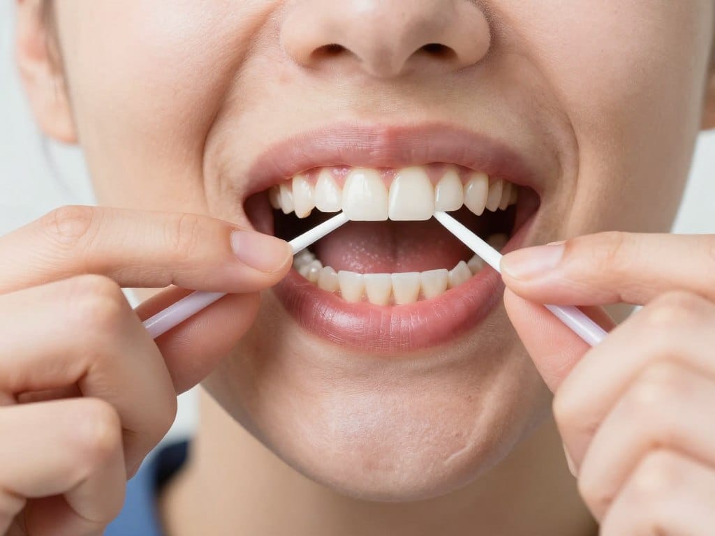 Close-up demonstration of proper flossing technique Close-up demonstration of proper flossing technique