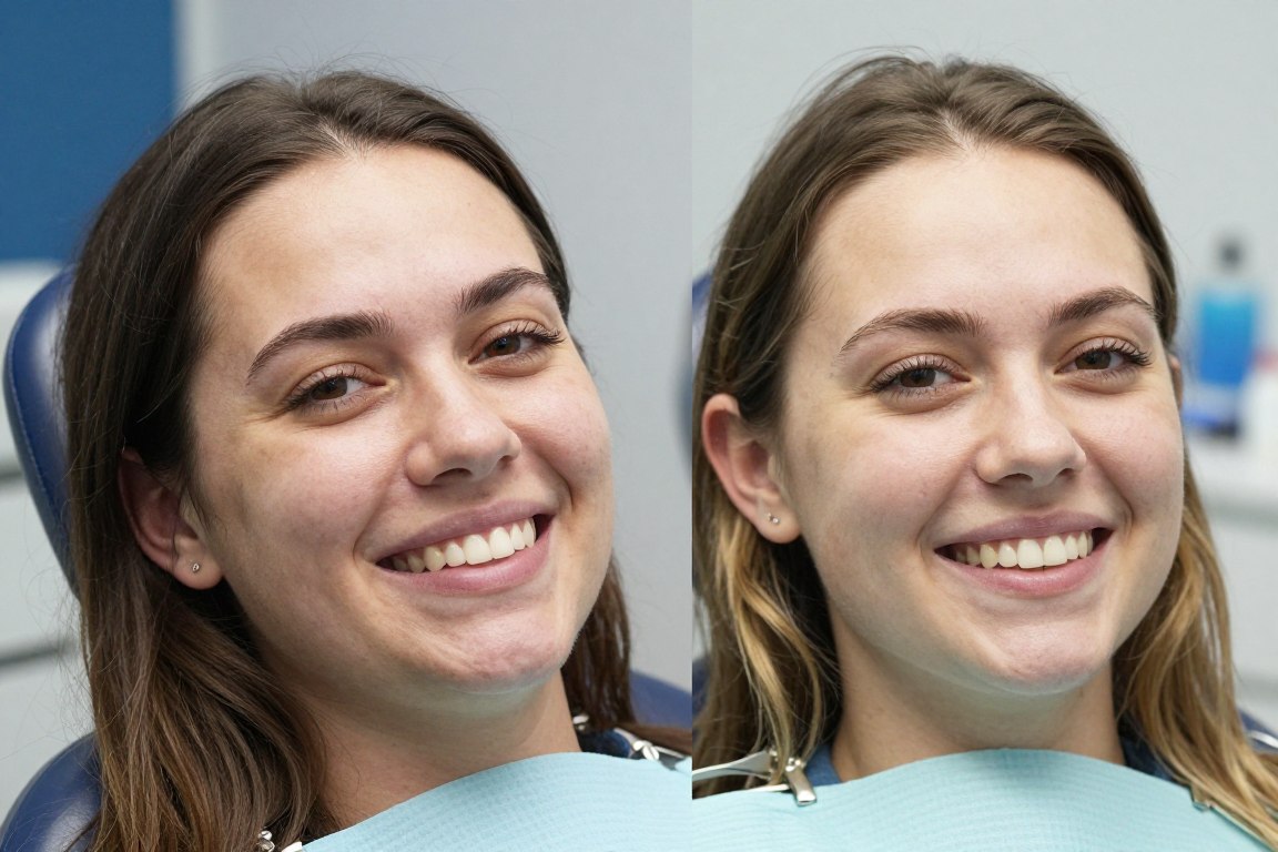 Confident patient smiling after successful anti-wrinkle treatment at dental practice Confident patient smiling after successful anti-wrinkle treatment at dental practice