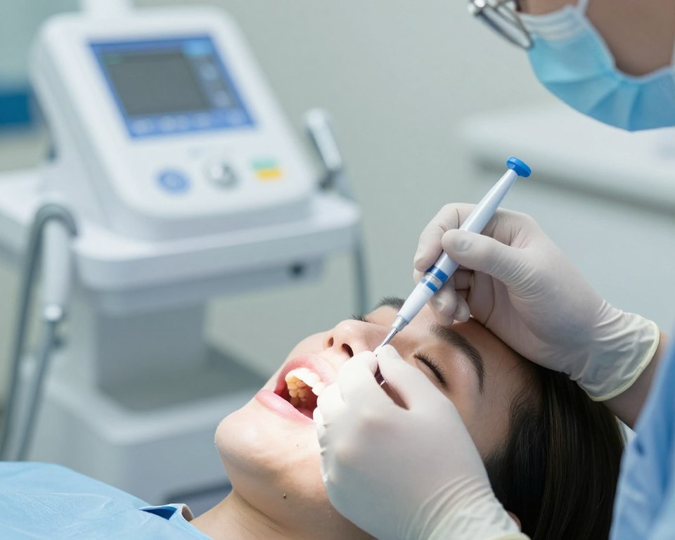 Dental professional performing precise facial injectable treatment on patient Dental professional performing precise facial injectable treatment on patient