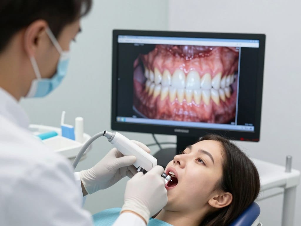 Dentist using intraoral scanner for digital impressions Dentist using intraoral scanner for digital impressions