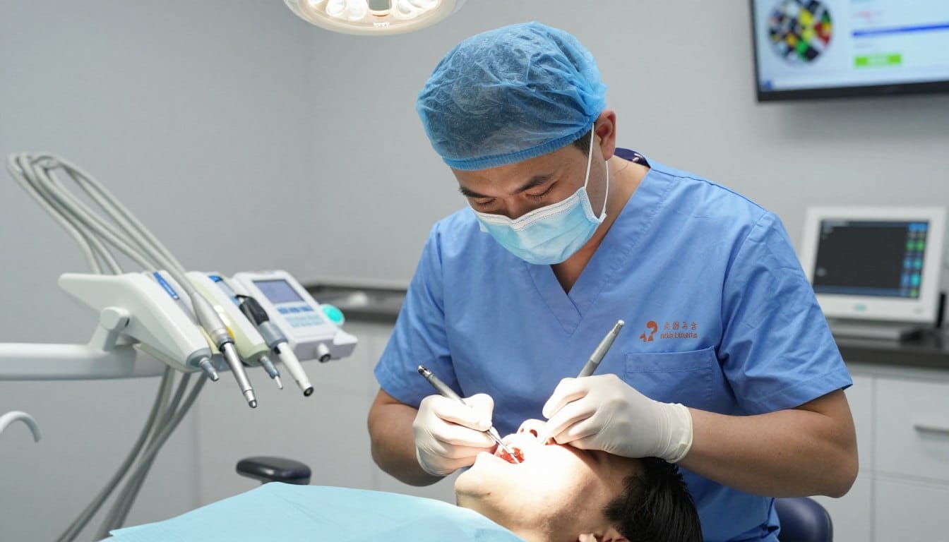 Emergency dental treatment being provided to patient in urgent care situation Emergency dental treatment being provided to patient in urgent care situation