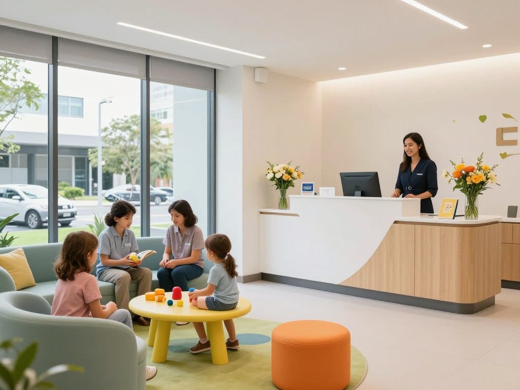 Family Dental Care Partners welcoming reception area with children's play space Family Dental Care Partners welcoming reception area with children's play space