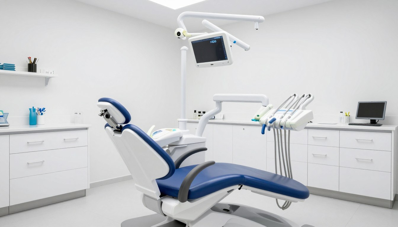 Modern dental practice treatment room with comfortable patient chair and advanced equipment for anti wrinkle treatments dentist procedures