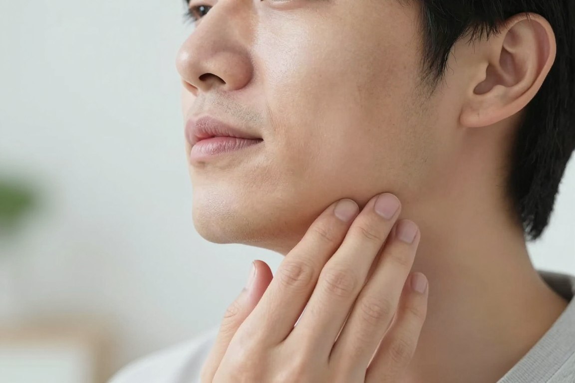 Patient experiencing relief from jaw pain after bruxism treatment with anti-wrinkle injections Patient experiencing relief from jaw pain after bruxism treatment with anti-wrinkle injections