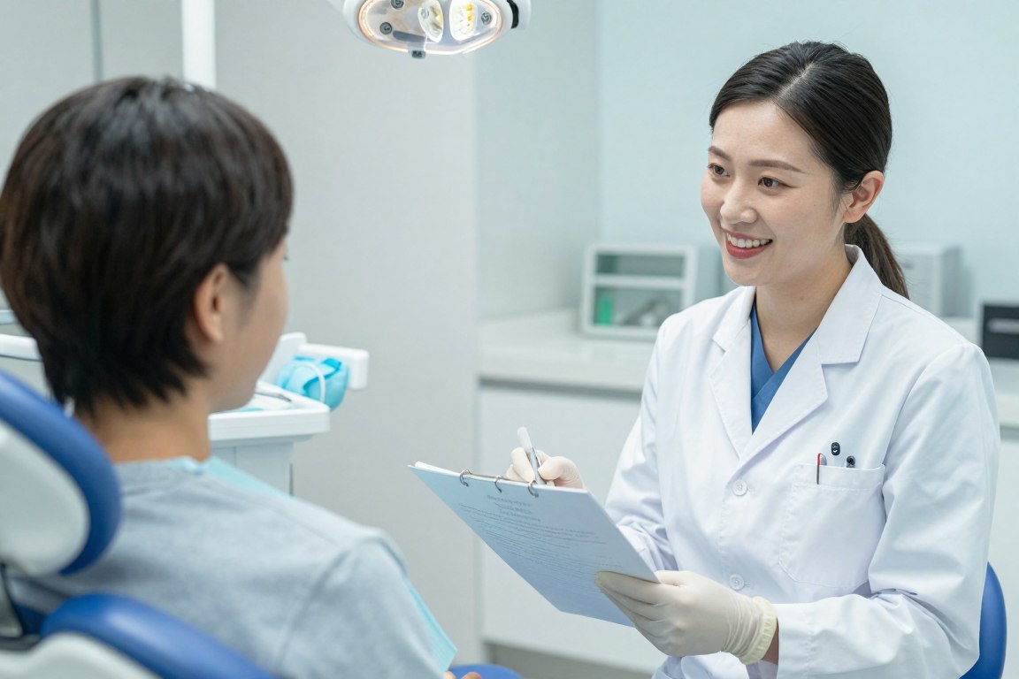 Patient receiving aftercare instructions following anti-wrinkle injection treatment Patient receiving aftercare instructions following anti-wrinkle injection treatment