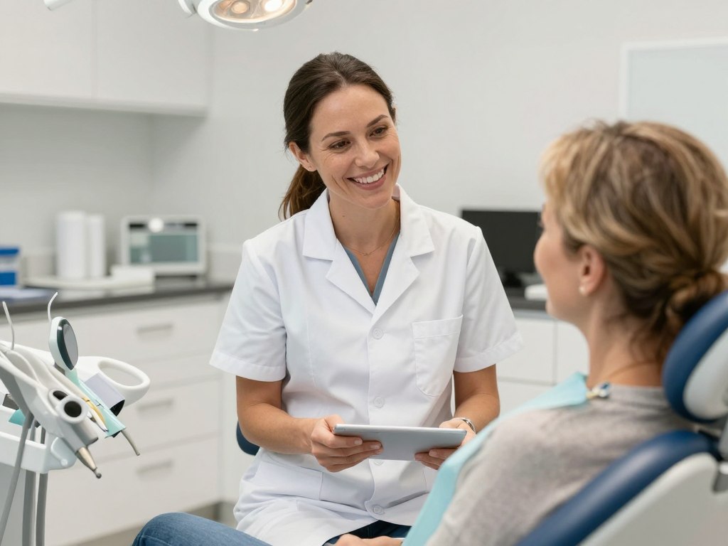 Professional dental practitioner consulting with patient about anti-wrinkle treatment options Professional dental practitioner consulting with patient about anti-wrinkle treatment options