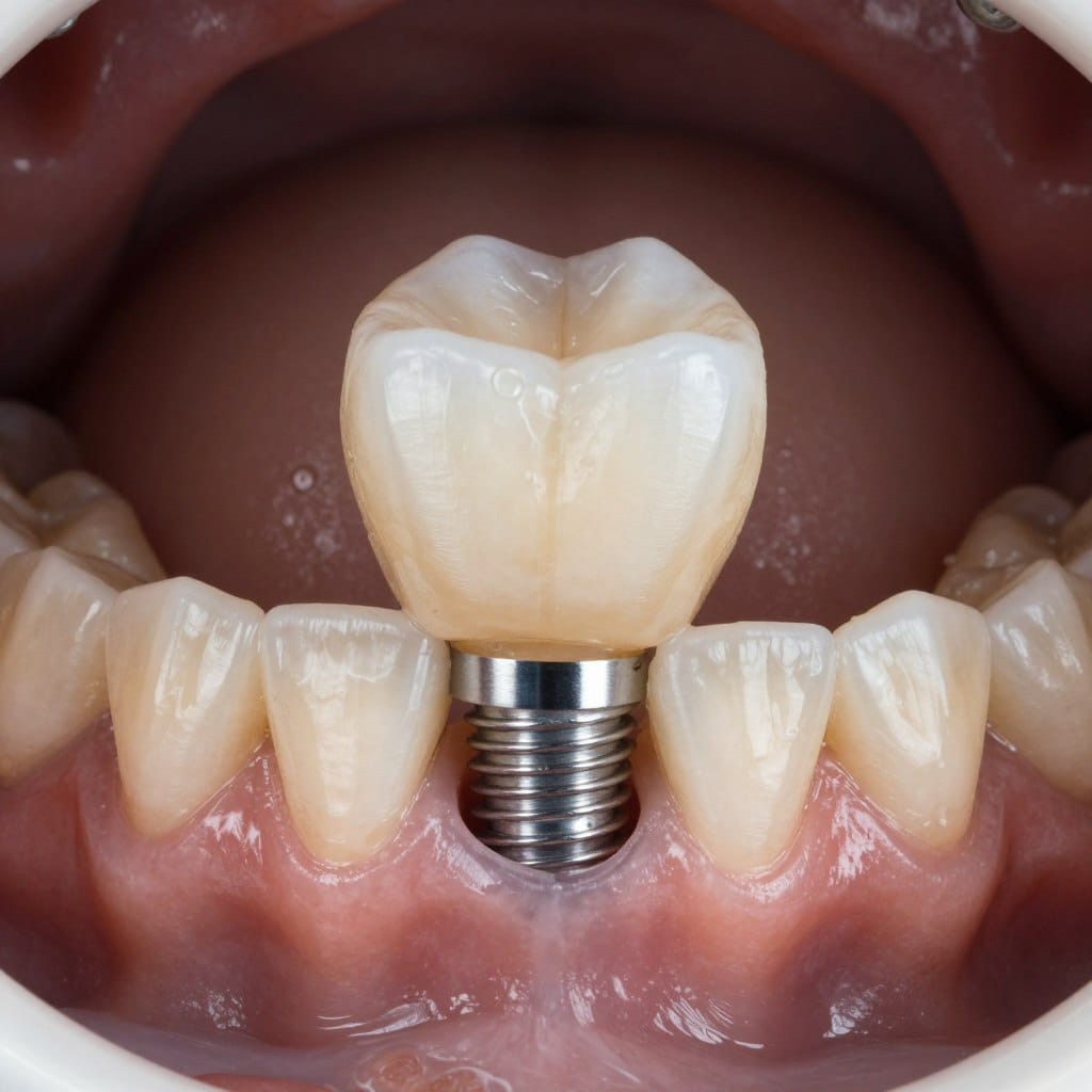 Single dental implant with crown restoration Single dental implant with crown restoration