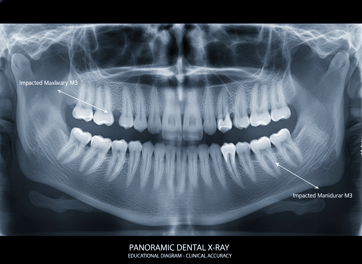 dental x-ray showing impacted wisdom teeth