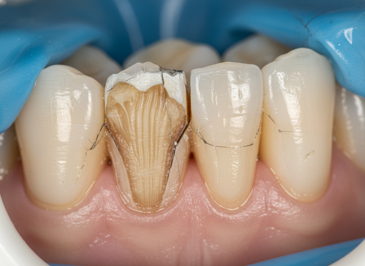 Broken tooth requiring emergency dental treatment