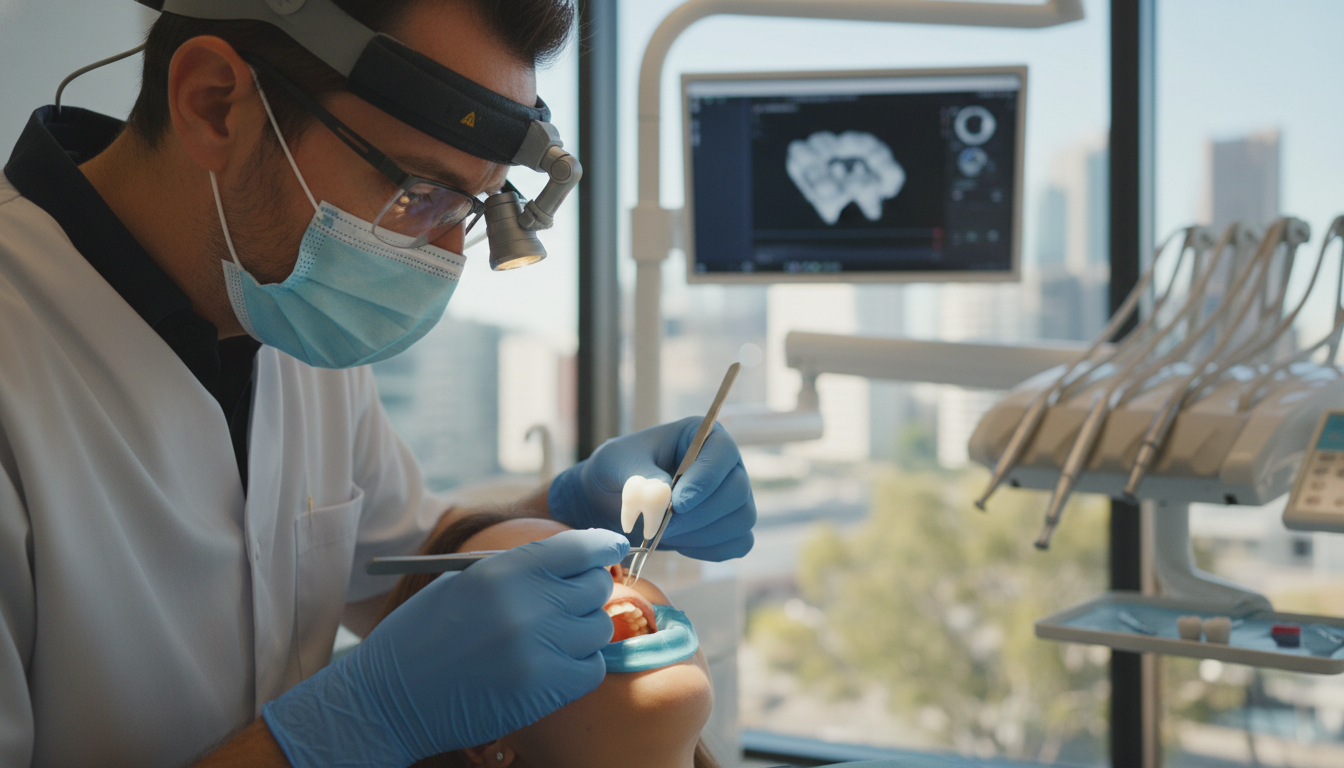 Dental crown being placed on patient tooth at My Smile Doctors Parramatta Dental crown being placed on patient tooth at My Smile Doctors Parramatta