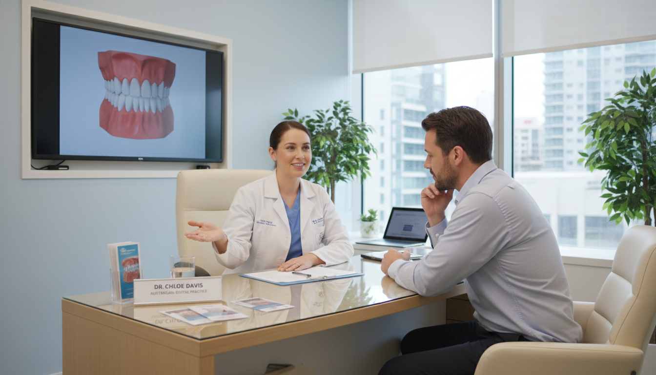 Dentist answering patient questions at My Smile Doctors Dentist Parramatta Dentist answering patient questions at My Smile Doctors Dentist Parramatta