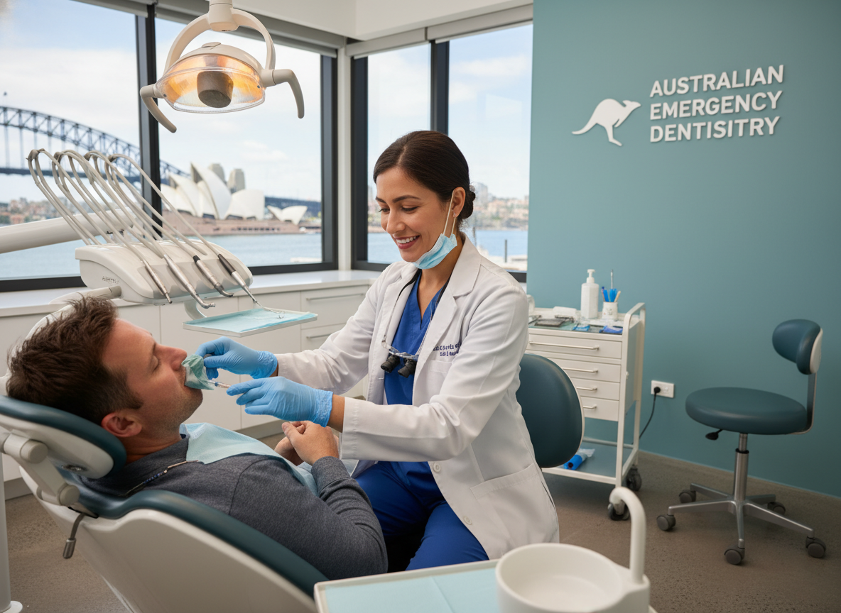 Dentist providing emergency treatment for severe toothache at My Smile Doctors Dentist providing emergency treatment for severe toothache at My Smile Doctors