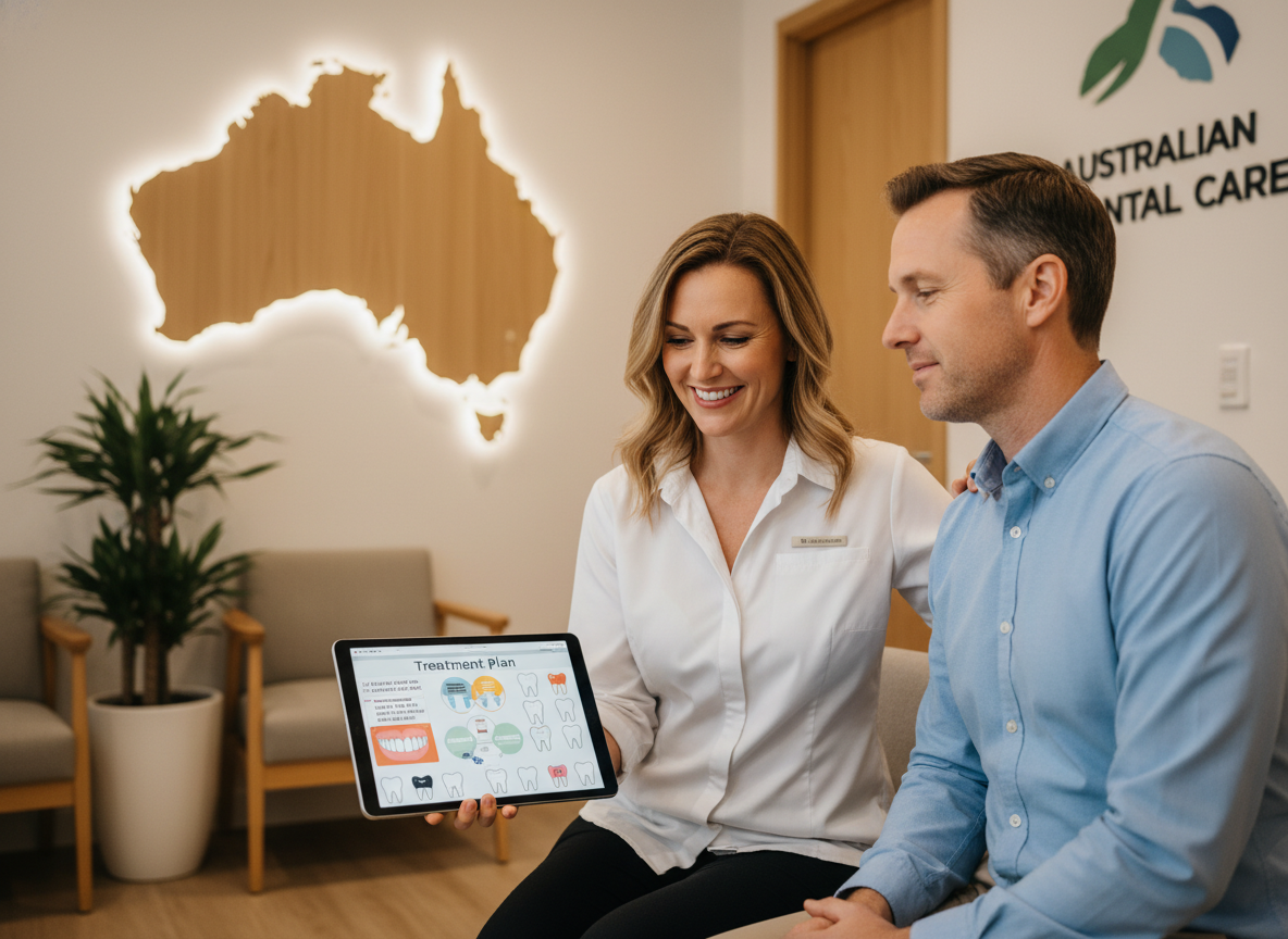 My Smile Doctors dentist consulting with patient showing treatment plan My Smile Doctors dentist consulting with patient showing treatment plan