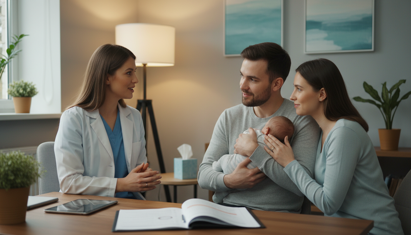 Parents receiving emotional support and guidance during tongue tie consultation Parents receiving emotional support and guidance during tongue tie consultation