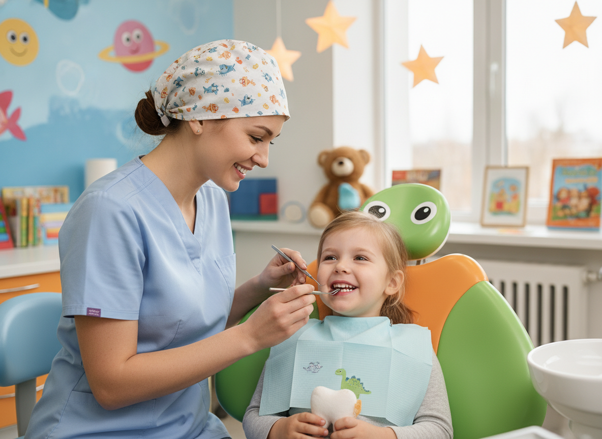 Child receiving gentle dental care and examination Child receiving gentle dental care and examination