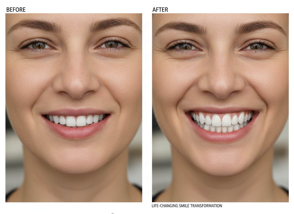 Complete smile makeover combining multiple cosmetic treatments Complete smile makeover combining multiple cosmetic treatments