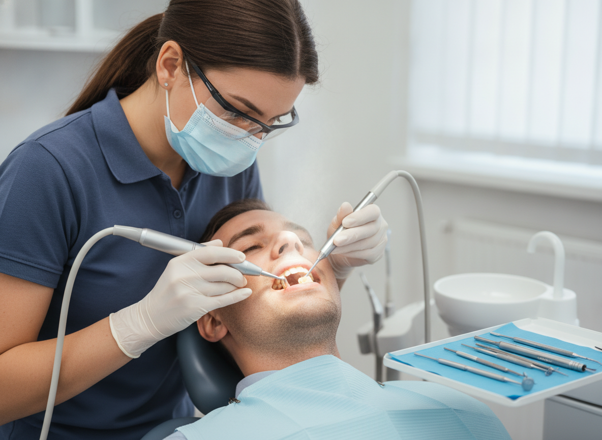 Professional dental cleaning removing plaque and tartar Professional dental cleaning removing plaque and tartar